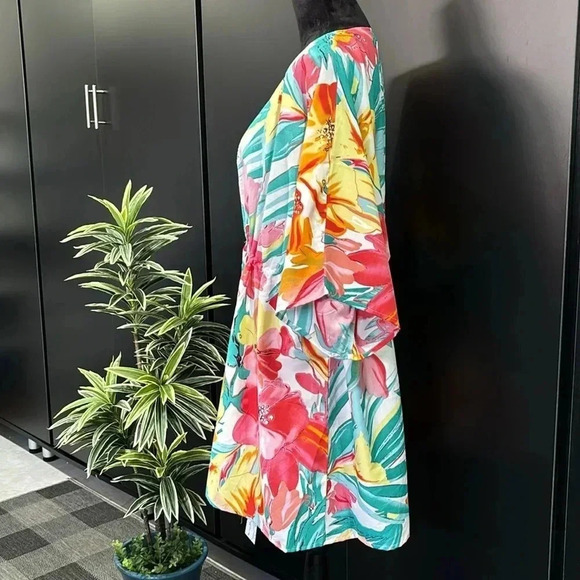 Gypsie Blu Coverup,mid sleeve,open front,tie waist,floral,tassels,One size - Picture 4 of 11